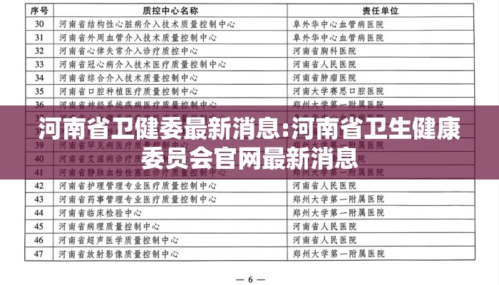 河南省卫健委最新消息:河南省卫生健康委员会官网最新消息