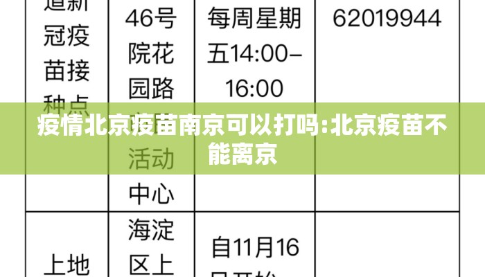 疫情北京疫苗南京可以打吗:北京疫苗不能离京