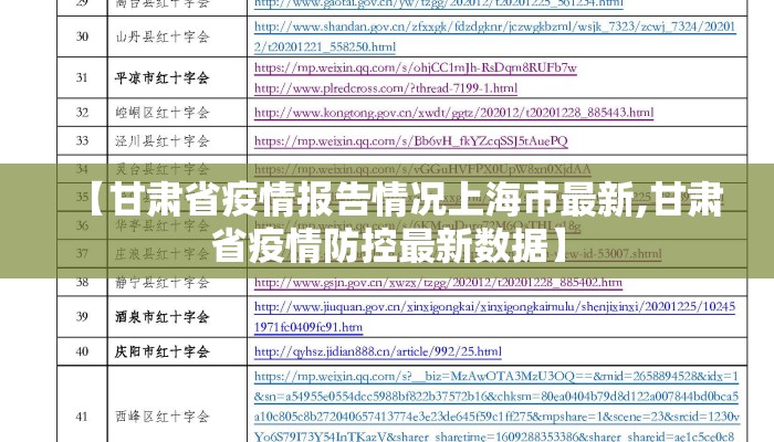 【甘肃省疫情报告情况上海市最新,甘肃省疫情防控最新数据】