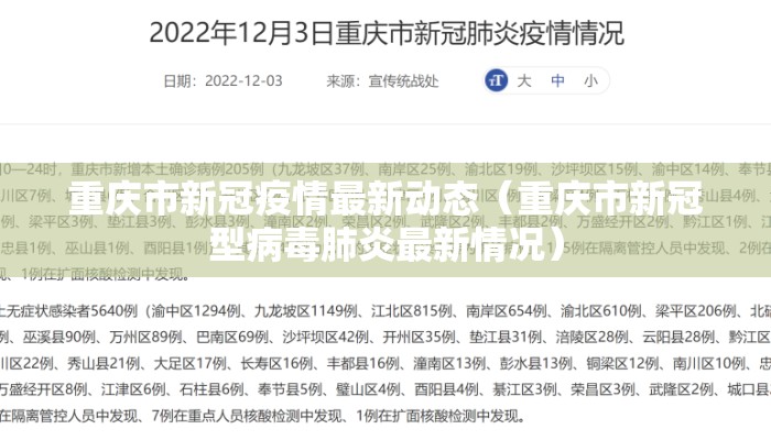 重庆市新冠疫情最新动态(重庆市新冠型病毒肺炎最新情况) 重庆市新冠疫情最新动态(重庆市新冠型病毒肺炎最新情况)