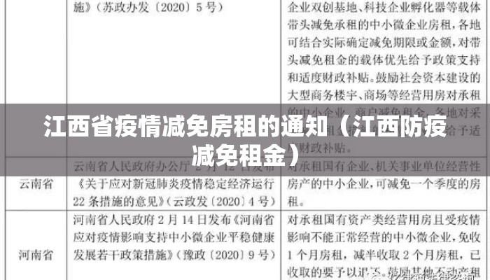 江西省疫情减免房租的通知（江西防疫减免租金）