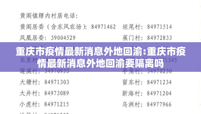 重庆市疫情最新消息外地回渝:重庆市疫情最新消息外地回渝要隔离吗