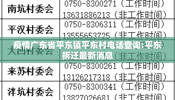 疫情广东省平东镇平东村电话查询:平东拆迁最新消息