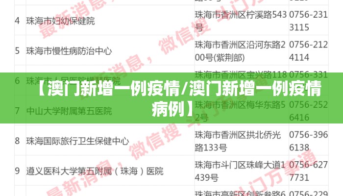 【澳门新增一例疫情/澳门新增一例疫情病例】