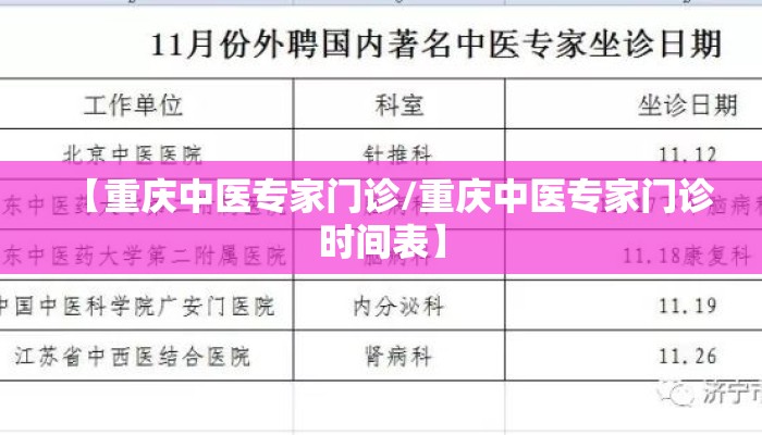 【重庆中医专家门诊/重庆中医专家门诊时间表】